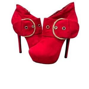 Dollhouse Vixen Red Platform Stiletto Suede-Like Ankle Bootie 9